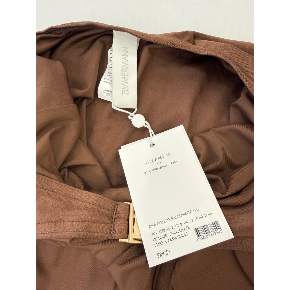 Zimmermann Devi Eyelette Balconette One Piece Chocolate Size 2 NWT - Picture 6 of 7